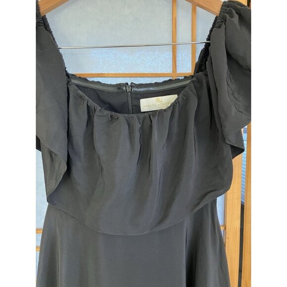Amanda Uprichard Black Silk Mini Cocktail Dress Short Sleeve Ruffle Front, Small - Picture 3 of 10